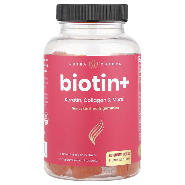 nhp50054_v_24.jpg Биотин +, ягодное ассорти, 60 жевательных мишек — NutraChamps
