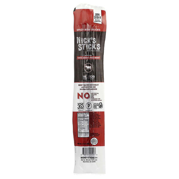nis00502_v_2.jpg Nick's Sticks, Пряные говяжьи палочки, 48 г (1,7 унции)