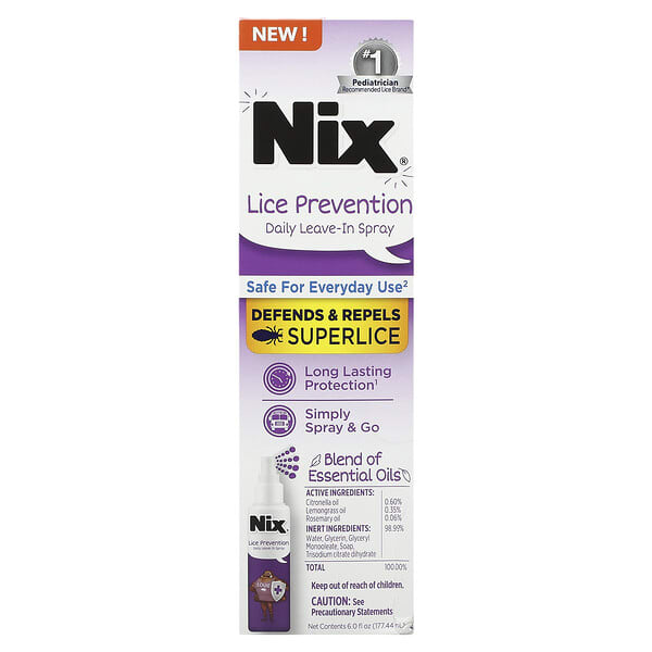 nix00033_v_12.jpg Nix, Lice warning, спрей для ежедневной поддержки, 177,44 мл (6 жидк. унций)