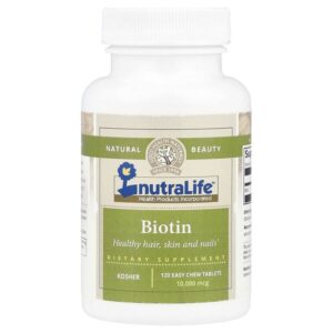 Биотин, 10 000 мкг, 120 жевательных таблеток — NutraLife