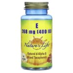 витамин E, 268 мг (400 МЕ), 100 капсул — Nature's Life