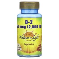 Витамин D2, 50 мкг (2000 МЕ), 90 вегетарианских капсул — Nature's Life