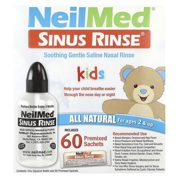 nmd00300_v_41.jpg Для детей, Sinus Rinse®, для детей от 2 лет, 1 флакон, 60 пакетиков с готовой смесью — NeilMed