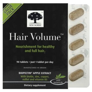 Hair Volume, средство для роста и объема волос, с экстрактом биопектина яблока, 90 таблеток — New Nordic
