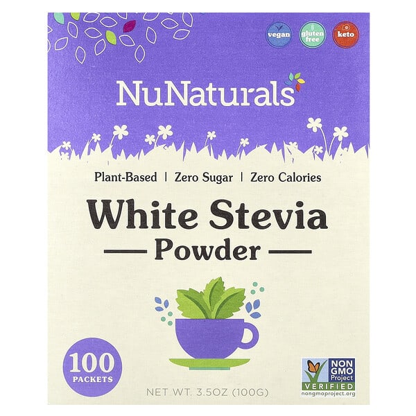 nns00158_v_57.jpg NuStevia, белый порошок стевии, 100 пакетиков, 100 г (3,5 унции) — NuNaturals