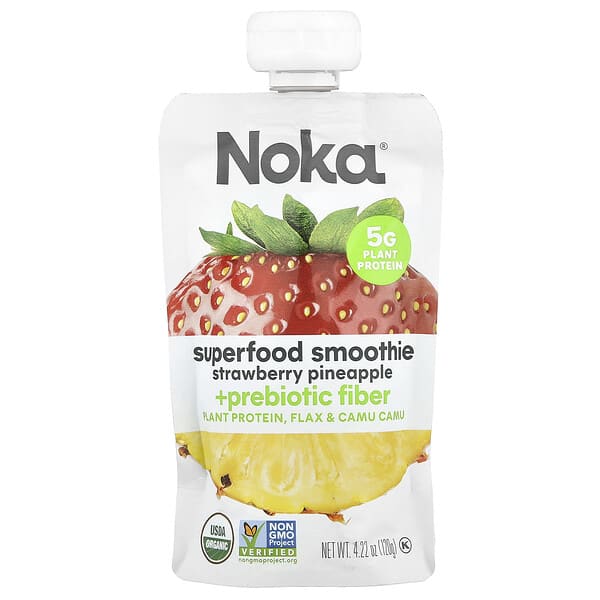 nok00606_v_12.jpg Noka, Superfood смузи с растительным белком, клубника, ананас, 120 г (4,22 унции)