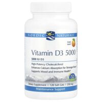 витамин D3 5000, со вкусом апельсина, 5000 МЕ, 120 капсул — Nordic Naturals