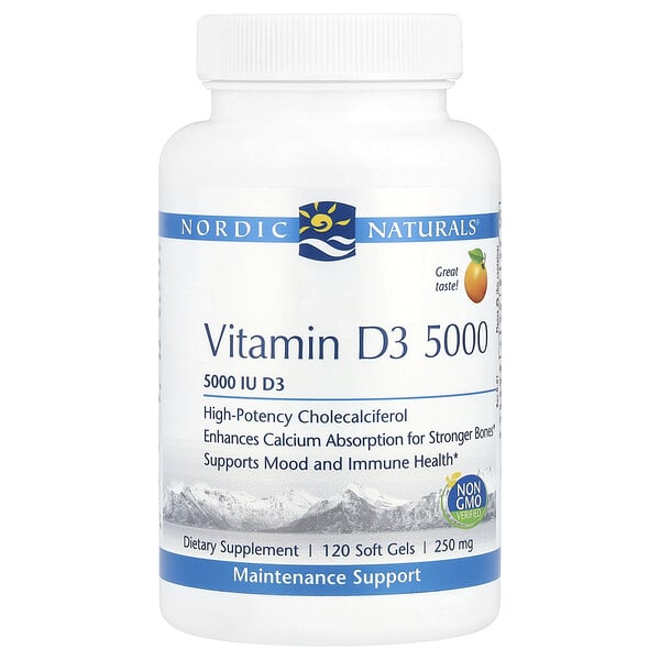 nor01619_v_50.jpg витамин D3 5000, со вкусом апельсина, 5000 МЕ, 120 капсул — Nordic Naturals