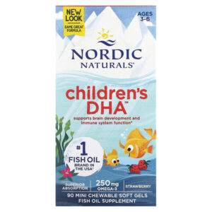 Children's DHA, ДГК для детей от 3 до 6 лет, со вкусом клубники, 90 жевательных мини-капсул — Nordic Naturals