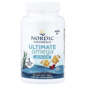 Ultimate Omega® Junior, омега для детей от 6 лет, со вкусом клубники, 90 мини-капсул (340 мг в 1 капсуле) — Nordic Naturals