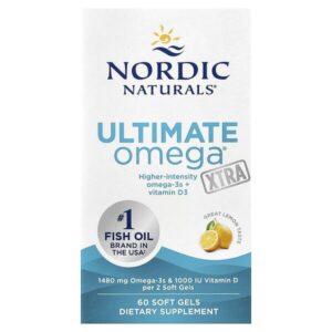 Ultimate Omega Xtra, высокоэффективные омега-3 кислоты, со вкусом лимона, 1480 мг, 60 капсул (740 мг в 1 капсуле) — Nordic Naturals