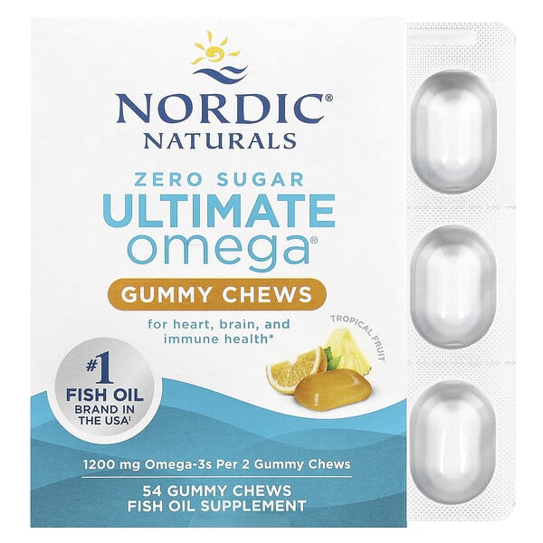 nor01803_v_38.jpg Жевательные жевательные таблетки Ultimate Omega®, тропические фрукты, 1200 мг, 54 жевательные жевательные таблетки (600 мг в каждой жевательной таблетке) — Nordic Naturals