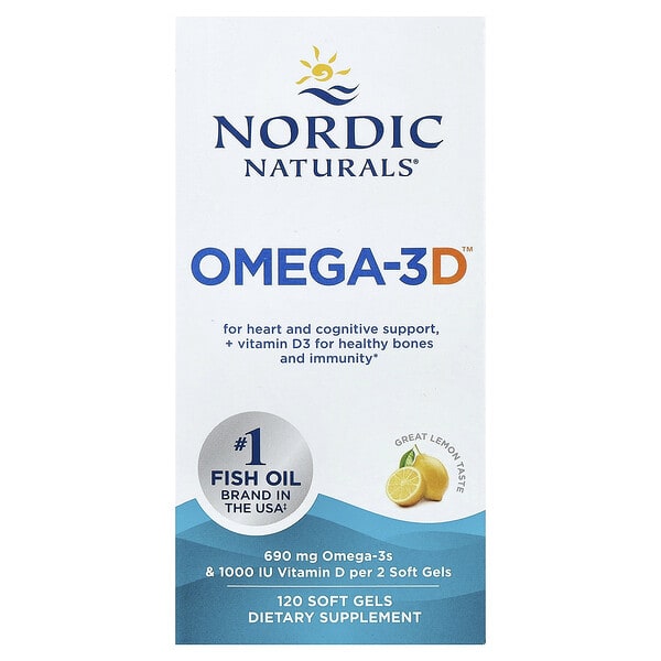 nor02761_v_100.jpg Omega-3D™, омега-3 с витамином D, с лимонным вкусом, 120 капсул — Nordic Naturals