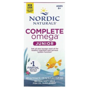 Complete Omega Junior, для детей от 6 лет, со вкусом лимона, 180 миникапсул — Nordic Naturals