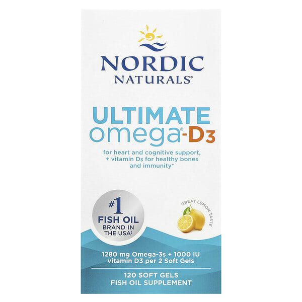nor02794_v_92.jpg Ultimate Omega®-D3, омега-3 и витамин D3, со вкусом лимона, 120 капсул — Nordic Naturals