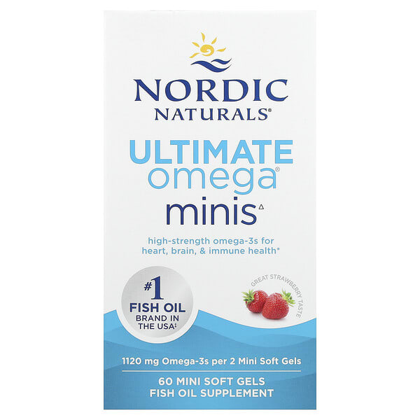 nor06100_v_115.jpg Ultimate Omega® мини, со вкусом клубники, 60 миникапсул (560 мг в 1 капсуле) — Nordic Naturals