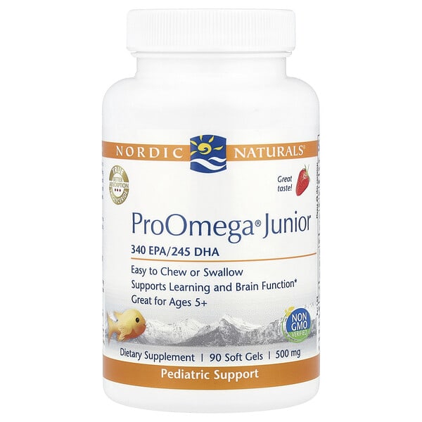nor07100_v_52.jpg ProOmega® Junior, для детей от 5 лет, клубника, 90 капсул (340 мг в 1 капсуле) — Nordic Naturals