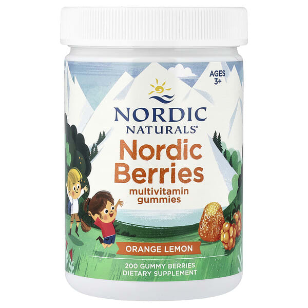 nor30124_v_67.jpg Nordic Berries, мультивитаминные жевательные таблетки, для детей от 3 лет, апельсин и лимон, 200 жевательных таблеток — Nordic Naturals