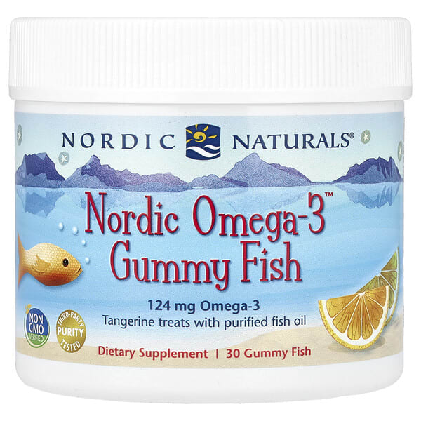 nor30140_v_54.jpg Nordic Omega-3 Gummy Fish, «мандариновые лакомства», 124 мг, 30 жевательная таблеток в форме рыбок — Nordic Naturals