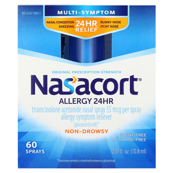 not58003_v_20.jpg Nasacort, Multi-Symptom Allergy 24 HR, без спирта, без запаха, 55 мкг, 60 спреев, 10,8 мл (0,37 жидк. Унции)