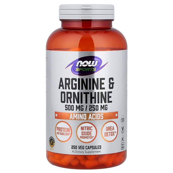 now00042_v_51.jpg Sports, аргинин и орнитин, 250 растительных капсул — NOW Foods