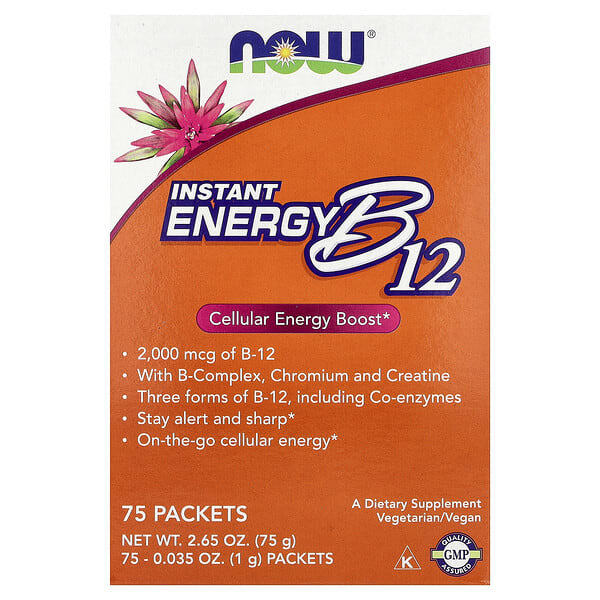 now00497_v_73.jpg Instant Energy B12, 75 пакетиков, по 1 г (0,035 унции) — NOW Foods