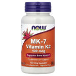 MK-7, витамин K2, 100 мкг, 120 вегетарианских капсул — NOW Foods