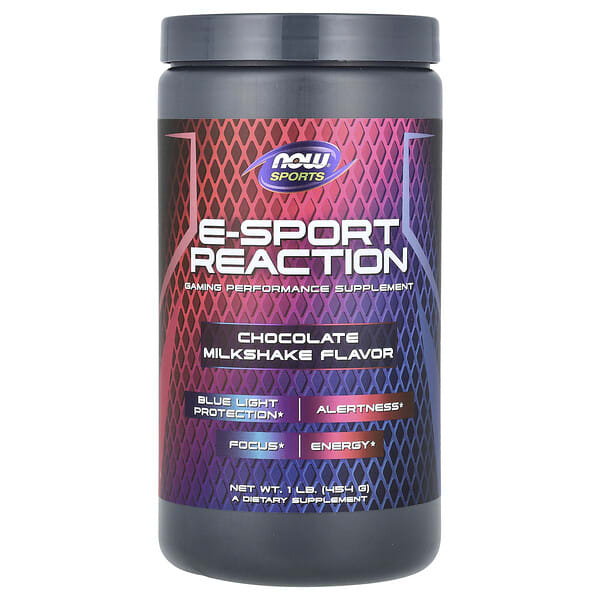 now01910_v_8.jpg Sports, E-Sport Reaction, шоколадный молочный коктейль, 454 г (1 фунт) — NOW Foods