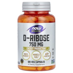 Sports, D-рибоза, 750 мг, 120 растительных капсул (125 мг в 1 капсуле) — NOW Foods