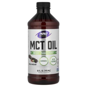 Sports, масло MCT, ваниль и фундук, 473 мл (16 жидк. унций) — NOW Foods