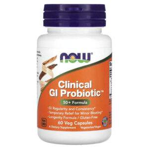 Clinical GI Probiotic, смесь пробиотиков для пищеварения, для людей старше 50 лет, 60 растительных капсул — NOW Foods