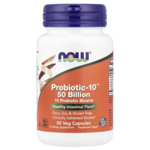 Probiotic-10™, комплекс пробиотиков, 50 млрд КОЕ, 50 растительных капсул — NOW Foods
