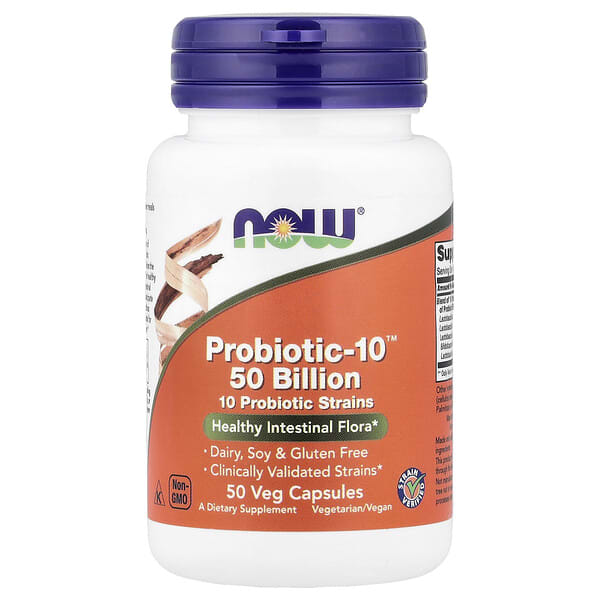 now02928_v_48.jpg Probiotic-10™, комплекс пробиотиков, 50 млрд КОЕ, 50 растительных капсул — NOW Foods