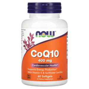 коэнзим Q10 с витамином E и подсолнечным лецитином, 60 капсул — NOW Foods