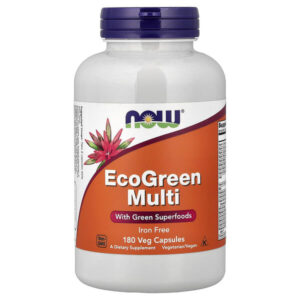 Мультивитамины EcoGreen, без железа, 180 растительных капсул — NOW Foods