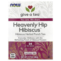 Heavenly Hip Hybiscus™, чай, без кофеина, 24 чайных пакетика, 48 г (1,7 унции) — NOW Foods