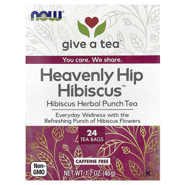 now04266_v_43.jpg Heavenly Hip Hybiscus™, чай, без кофеина, 24 чайных пакетика, 48 г (1,7 унции) — NOW Foods