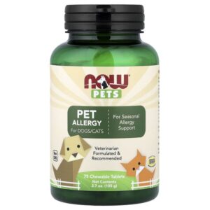 Pets, против аллергии, для кошек и собак, 75 жевательных таблеток — NOW Foods