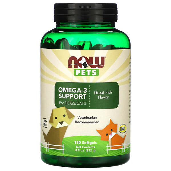 now04315_v_14.jpg Pets, омега-3 для собак и кошек, отличный рыбный вкус, 180 мягких таблеток, 252 г (8,9 унции) — NOW Foods