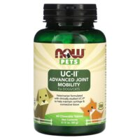 Pets UC-II Advanced Joint Mobility для собак и кошек, 60 жевательных таблеток, 60 г (2,12 унции) — NOW Foods
