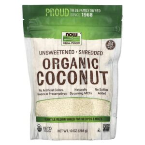 Real Food, органический кокос, неподслащенный, измельченный, 284 г (10 унций) — NOW Foods