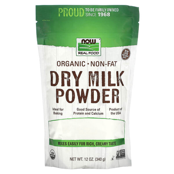 now05832_v_12.jpg Real Food, органическое обезжиренное сухое молоко 340 г (12 унций) — NOW Foods