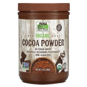 Real Food, Cocoa Lovers, органический какао-порошок, 340 г (12 унций) — NOW Foods
