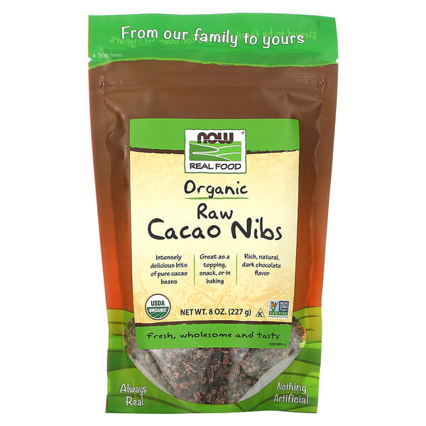 now06676_v_5.jpg Real Food, органические сырые ядра какао-бобов, 227 г (8 унций) — NOW Foods