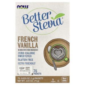 BetterStevia®, низкокалорийный подсластитель, французская ваниль, 75 пакетиков по 1 г (0,035 унции) — NOW Foods