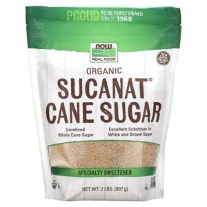 Real Food, Sucanat, сертифицированный органический тростниковый сахар, 907 г (2 фунта) — NOW Foods