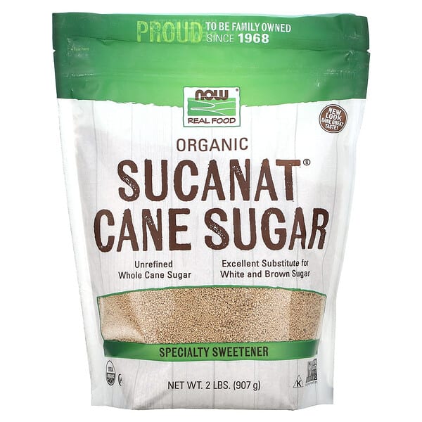 now06965_v_10.jpg Real Food, Sucanat, сертифицированный органический тростниковый сахар, 907 г (2 фунта) — NOW Foods