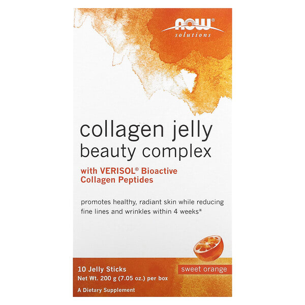 now07880_v_10.jpg Solutions, Collagen Jelly Beauty Complex, сладкий апельсин, 10 желейных палочек, 20 г (0,705 унции) — NOW Foods