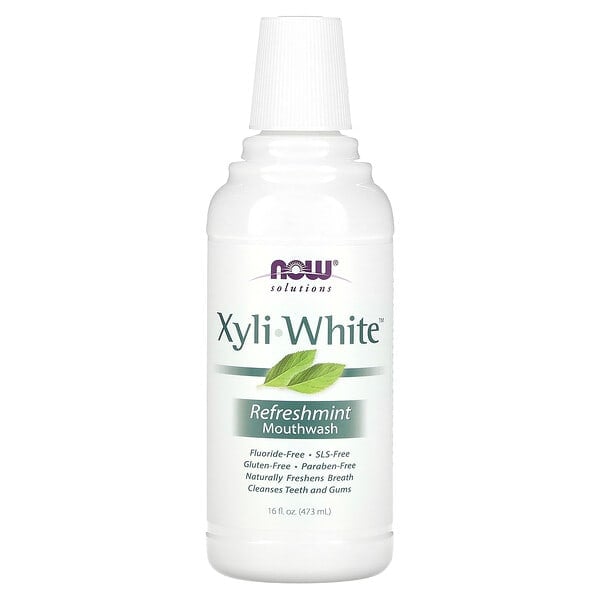 now08095_v_24.jpg Solutions, XyliWhite, ополаскиватель для рта, без фтора, освежающая мята, 473 мл (16 жидк. унций) — NOW Foods