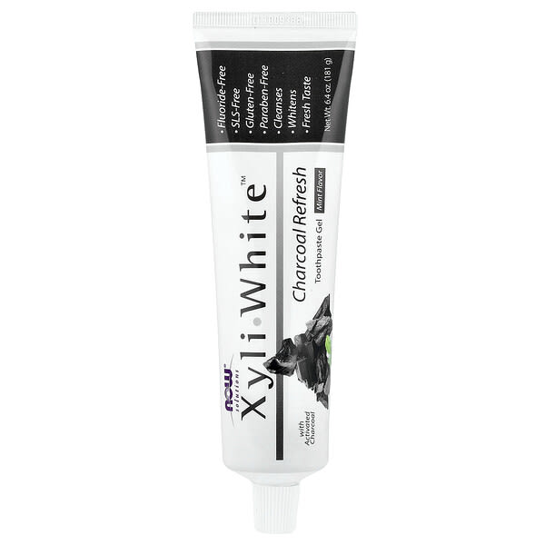 now08105_v_42.jpg Solutions, XyliWhite™, древесный уголь, гель-паста для зубной пасты, мята, 181 г (6,4 унции) — NOW Foods